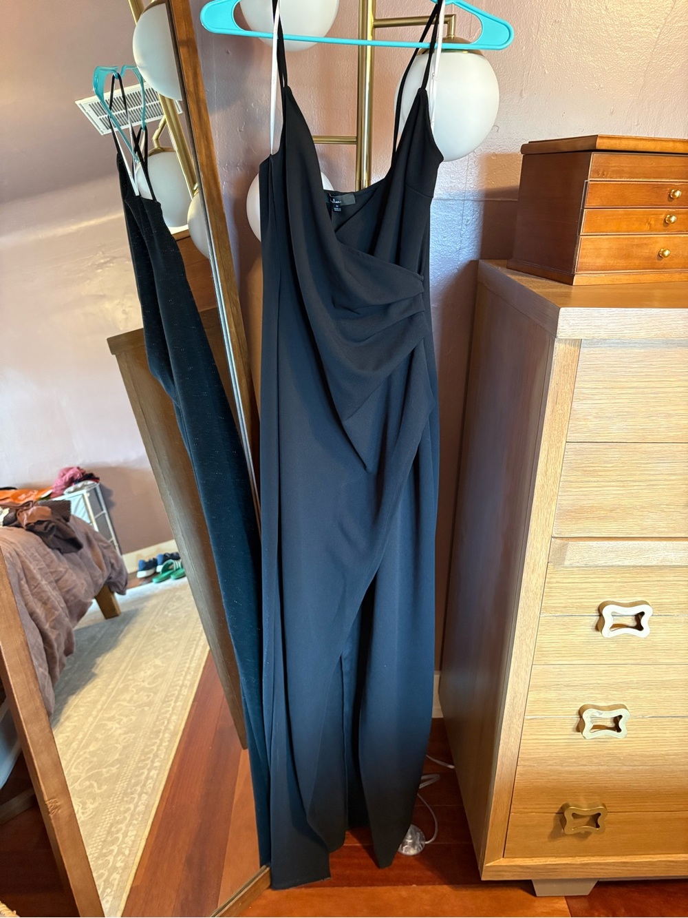 Lulu's Black Draped Maxi Slip Dress